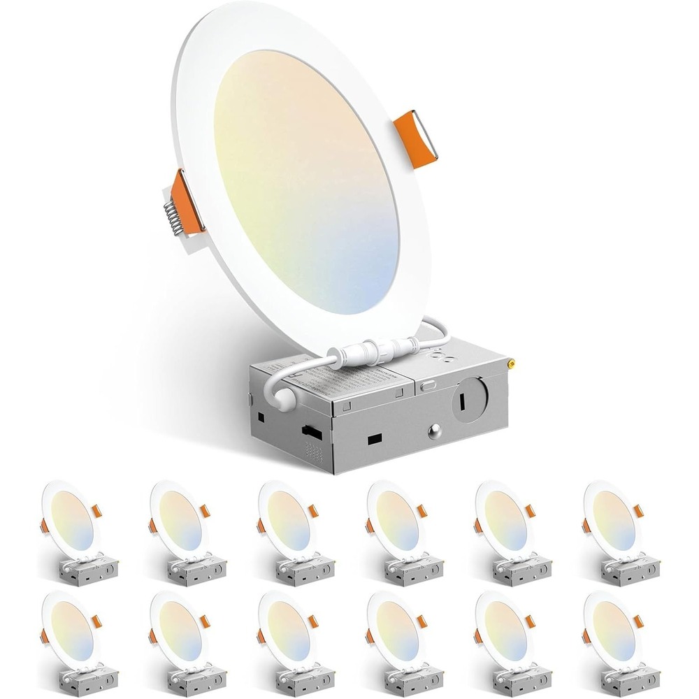 Amico 6" Ultra-Thin LED Recessed Ceiling Lights 12W 1050LM‎ 5-CCT Dimmable 12 ct